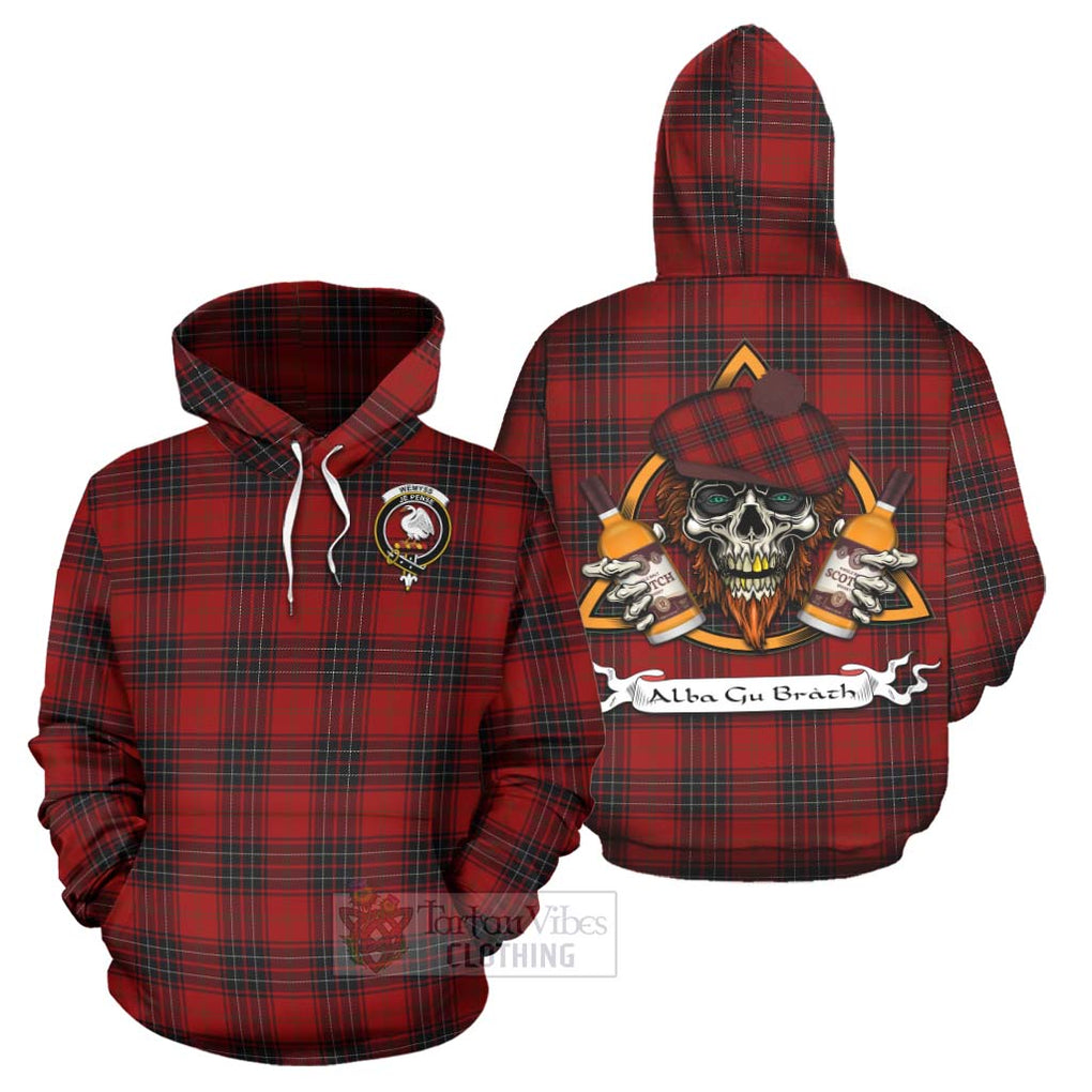 Tartan Vibes Clothing Wemyss Tartan Hoodie with Family Crest and Bearded Skull Holding Bottles of Whiskey