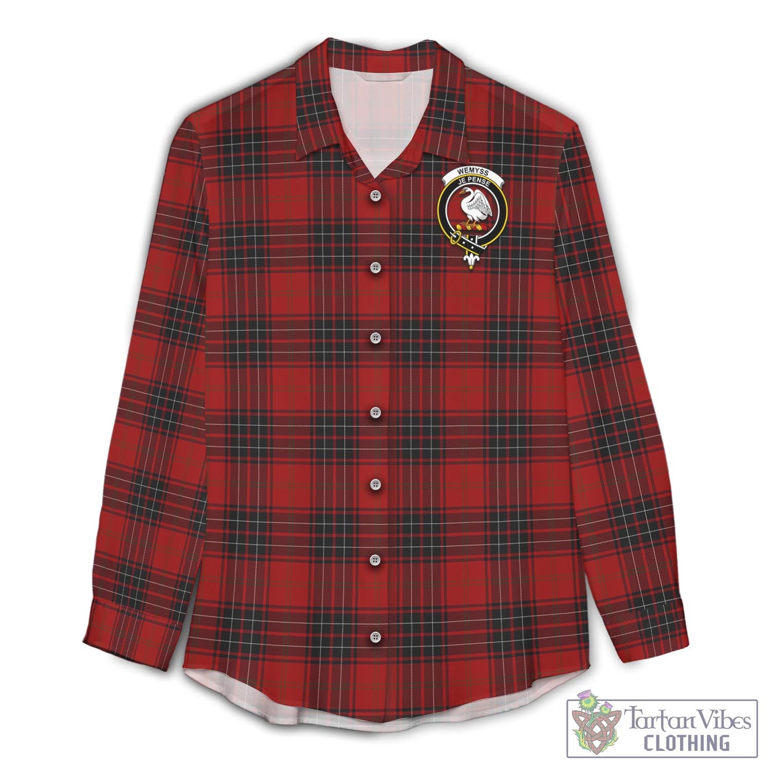 Tartan Vibes Clothing Wemyss Tartan Womens Casual Shirt with Family Crest