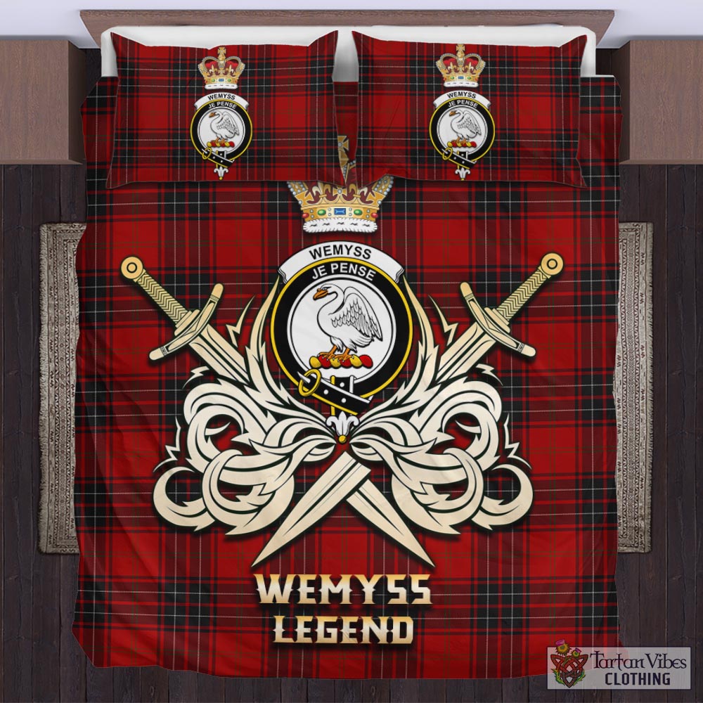 Tartan Vibes Clothing Wemyss Tartan Bedding Set with Clan Crest and the Golden Sword of Courageous Legacy