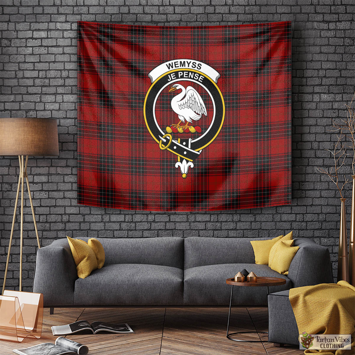 Tartan Vibes Clothing Wemyss Tartan Tapestry Wall Hanging and Home Decor for Room with Family Crest