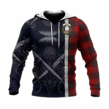 Wemyss Tartan Knitted Hoodie with Family Crest Cross Sword Thistle Celtic Vibes