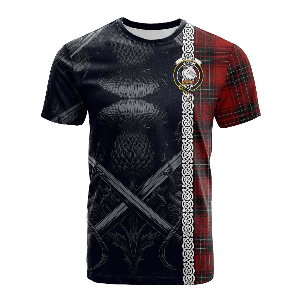 Tartan Vibes Clothing Wemyss Tartan Cotton T-shirt with Family Crest Cross Sword Thistle Celtic Vibes