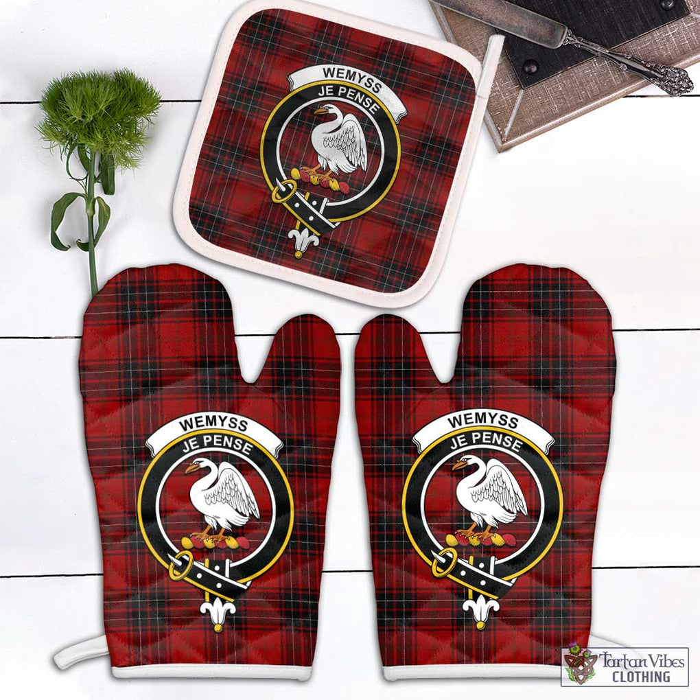 Wemyss Tartan Combo Oven Mitt & Pot-Holder with Family Crest White - Tartan Vibes Clothing