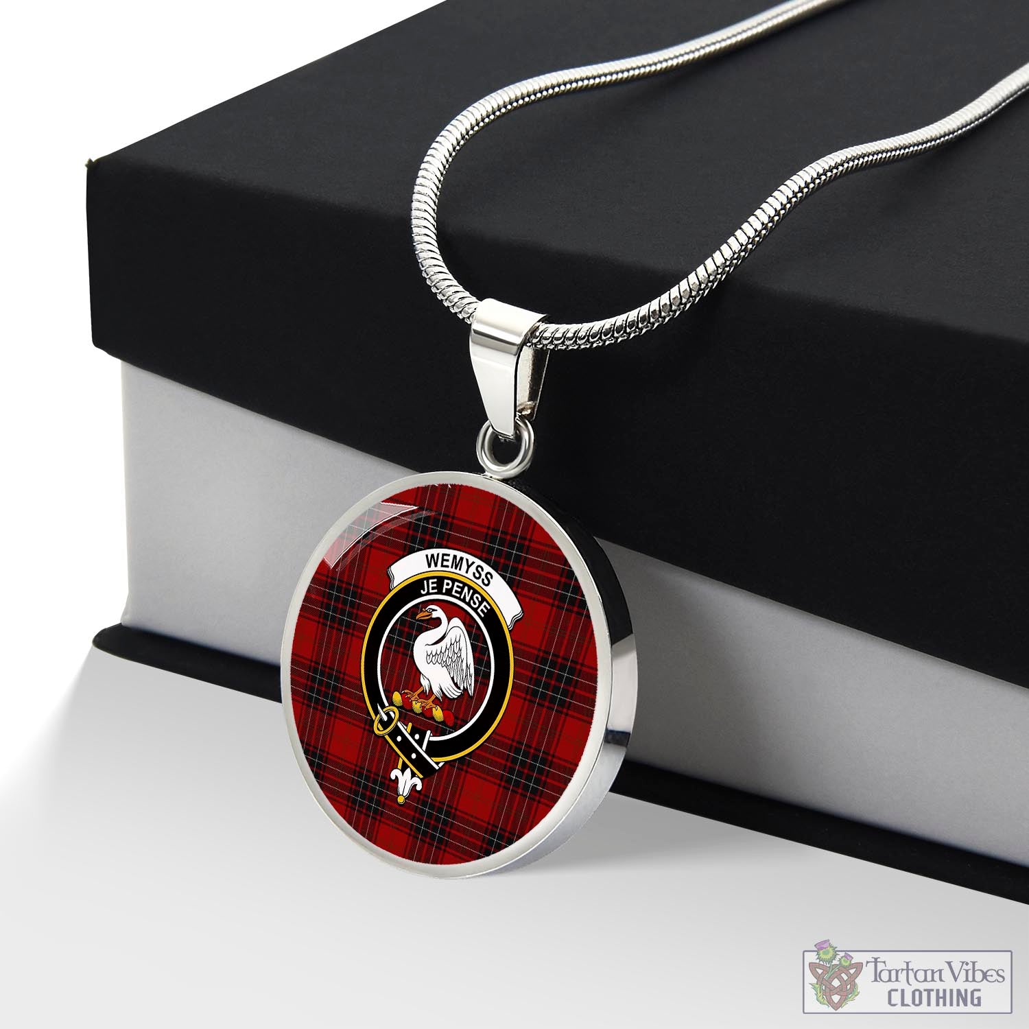 Tartan Vibes Clothing Wemyss Tartan Circle Necklace with Family Crest