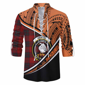 Wemyss Crest Tartan Ghillie Kilt Shirt with Polynesian Vibes Style - Orange Version