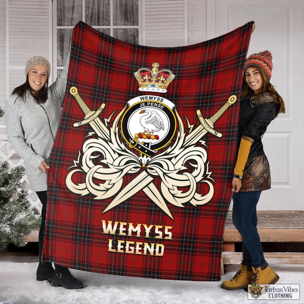 Tartan Vibes Clothing Wemyss Tartan Blanket with Clan Crest and the Golden Sword of Courageous Legacy