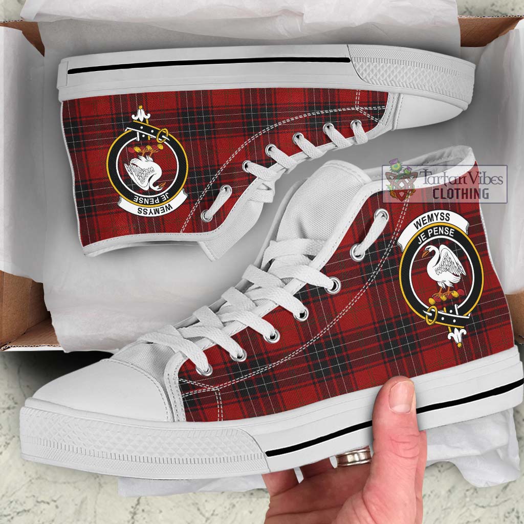 Wemyss Tartan High Top Shoes with Family Crest Kid High Top - White Sole - Tartan Vibes Clothing