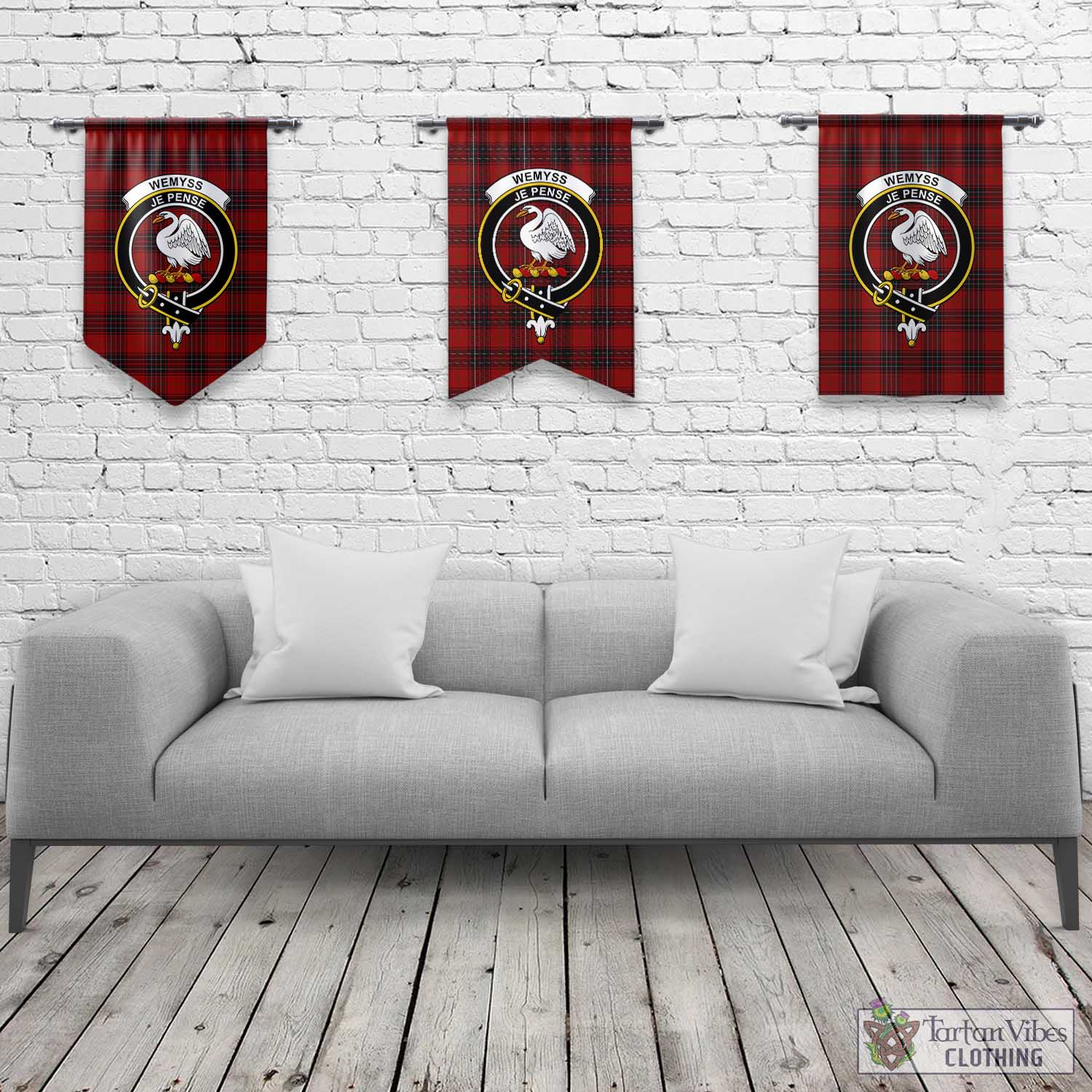 Tartan Vibes Clothing Wemyss Tartan Gonfalon, Tartan Banner with Family Crest