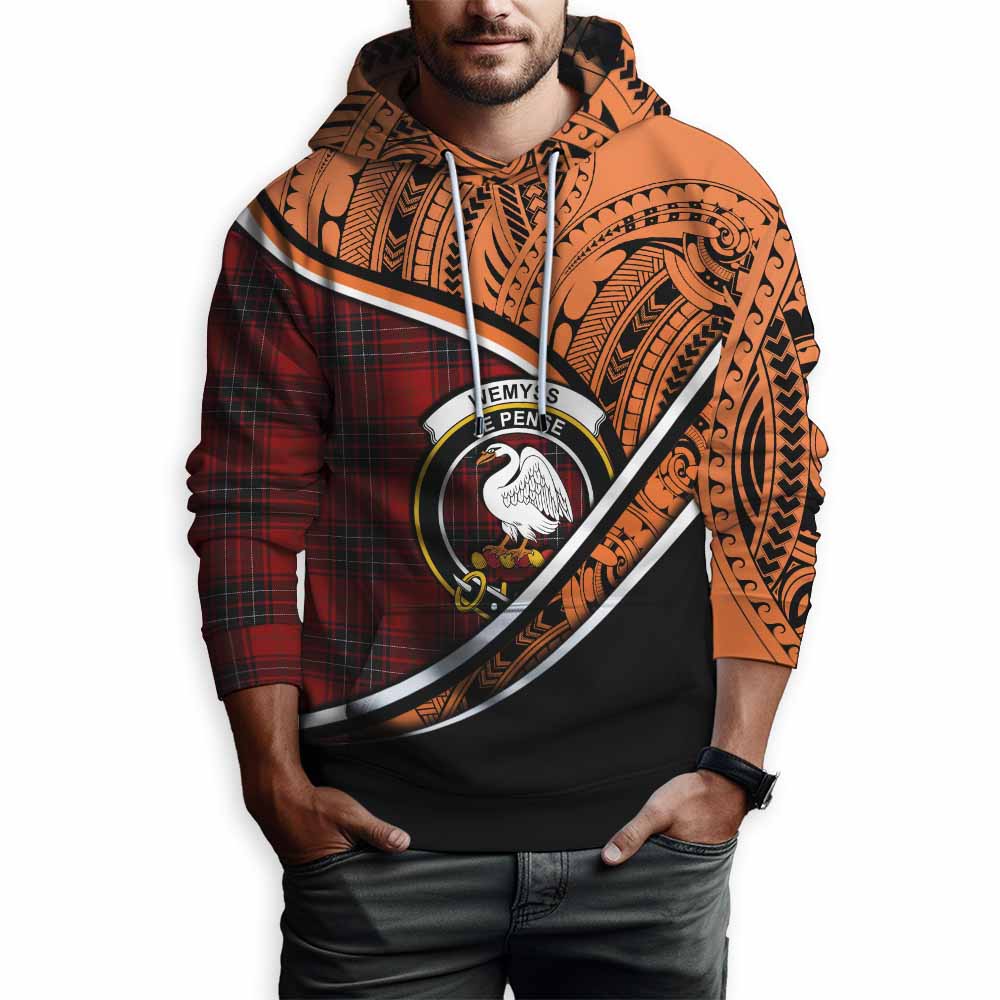 Tartan Vibes Clothing Wemyss Crest Tartan Hoodie with Maori Tattoo Style - Orange Version