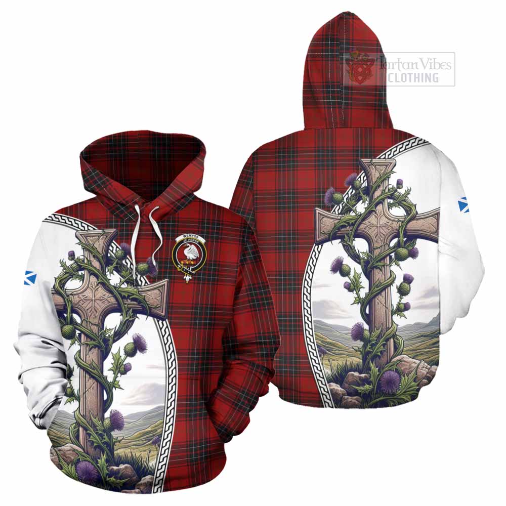 Tartan Vibes Clothing Wemyss Tartan Hoodie with Family Crest and St. Andrew's Cross Accented by Thistle Vines