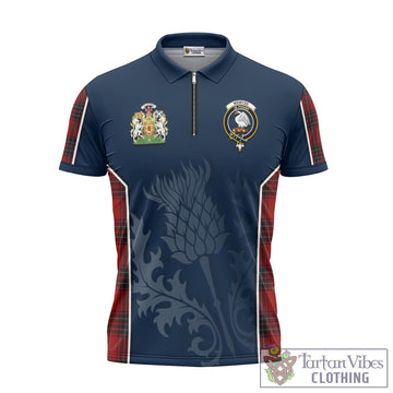 Wemyss Tartan Zipper Polo Shirt with Family Crest and Scottish Thistle Vibes Sport Style