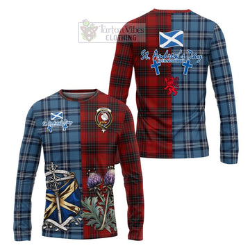 Wemyss Tartan Long Sleeve T-Shirt Happy St. Andrew's Day Half Tartan Style