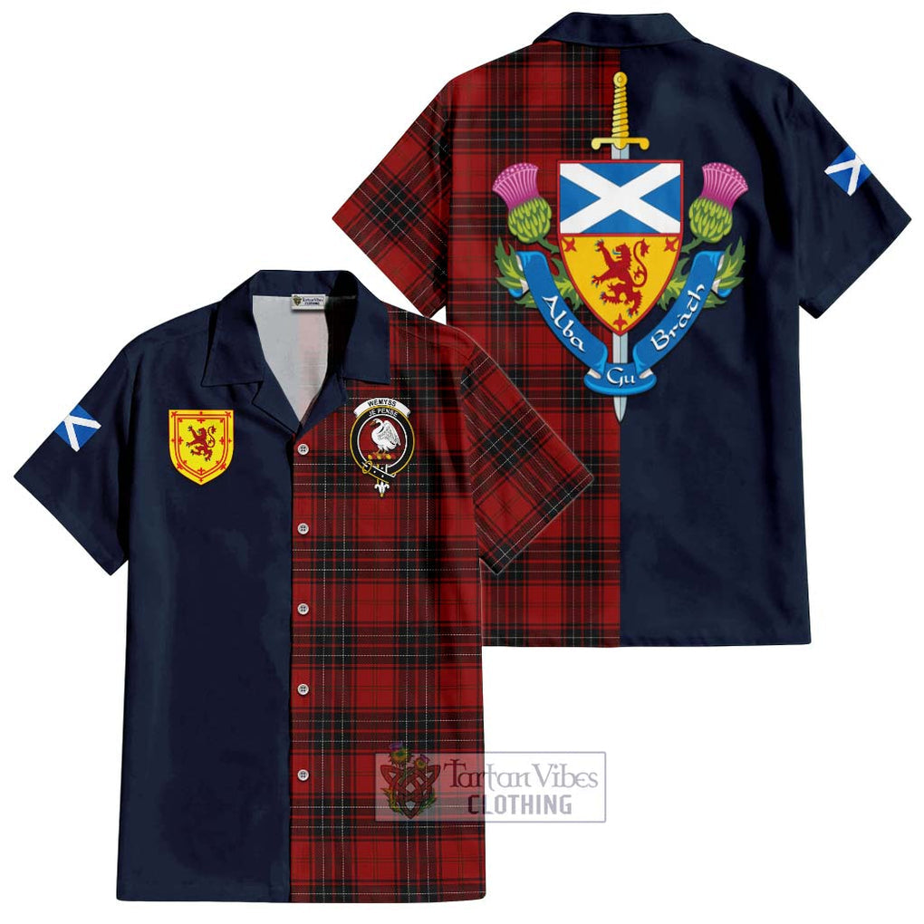 Tartan Vibes Clothing Wemyss Tartan Short Sleeve Button Shirt with Scottish Lion Royal Arm Half Style