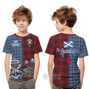 Wemyss Tartan Kid T-Shirt Happy St. Andrew's Day Half Tartan Style Youth XL Size14 - Tartan Vibes Clothing