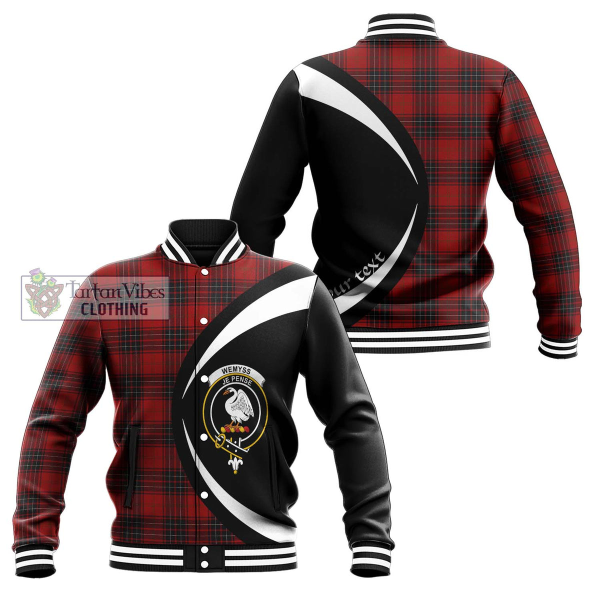 Wemyss Tartan Baseball Jacket with Family Crest Circle Style Unisex - Tartan Vibes Clothing