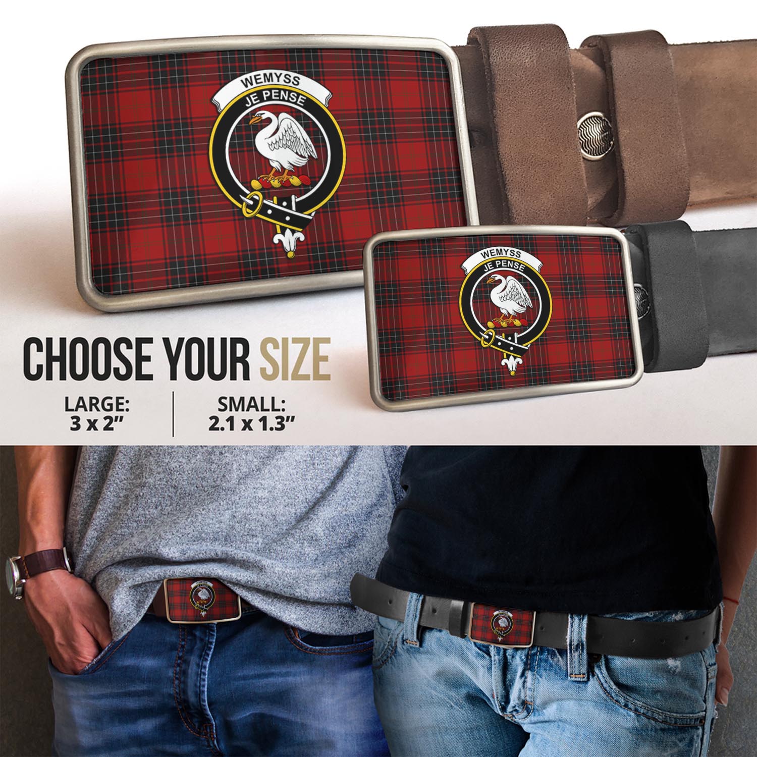 Wemyss Tartan Belt Buckles with Family Crest - Tartan Vibes Clothing