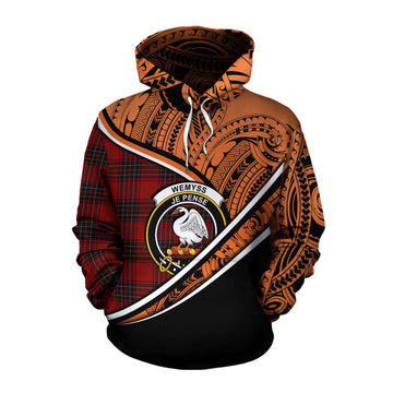 Wemyss Crest Tartan Cotton Hoodie with Polynesian Vibes Style - Orange Version