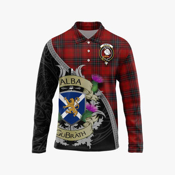 Wemyss Tartan Family Crest Long Sleeve Polo Shirt Lion Rampant Royal Thistle Shield Celtic Inspired Unisex - Tartan Vibes Clothing