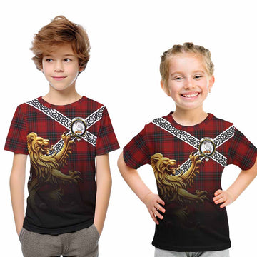 Wemyss Crest Tartan Kid T-Shirt with Golden Lion Emblem Celtic Style Youth XL Size14 - Tartan Vibes Clothing
