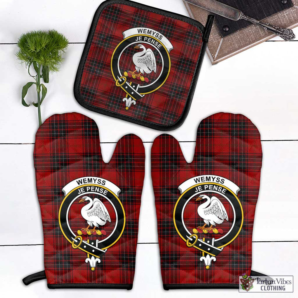 Wemyss Tartan Combo Oven Mitt & Pot-Holder with Family Crest Black - Tartan Vibes Clothing