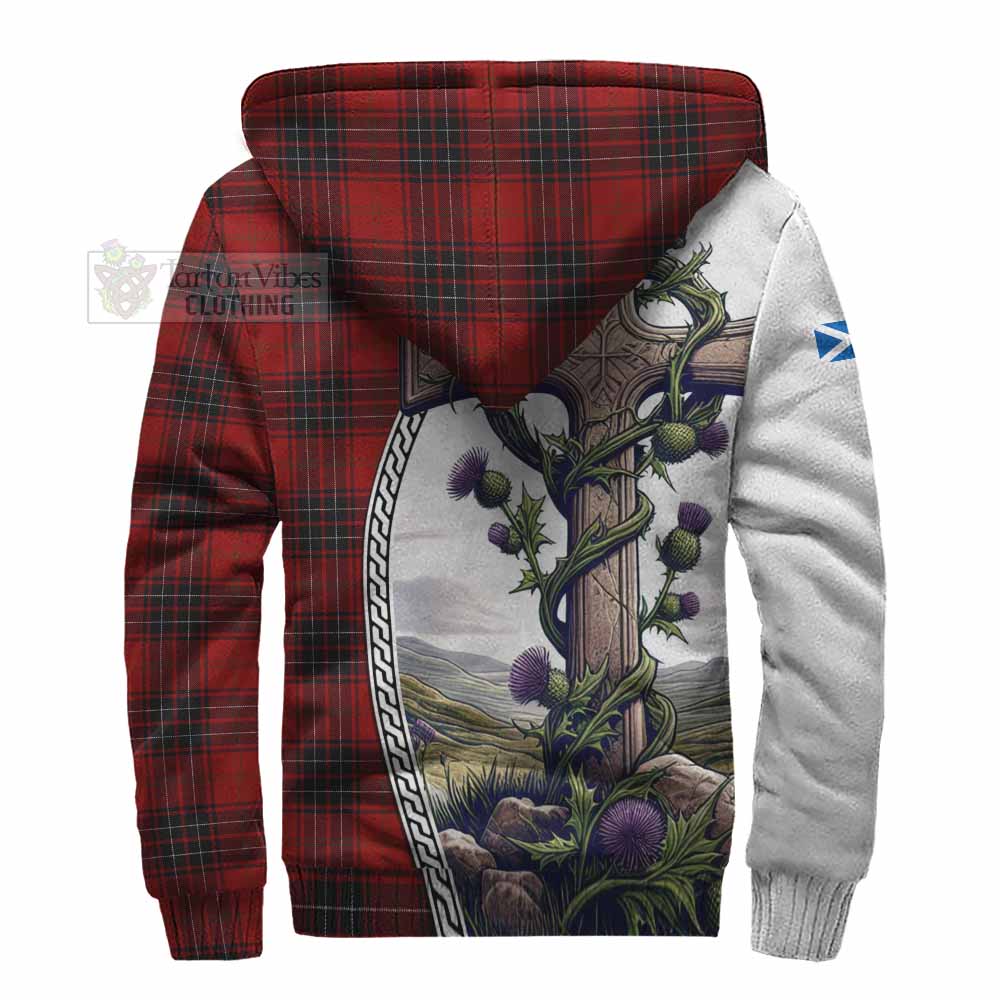 Tartan Vibes Clothing Wemyss Tartan Sherpa Hoodie with Family Crest and St. Andrew's Cross Accented by Thistle Vines