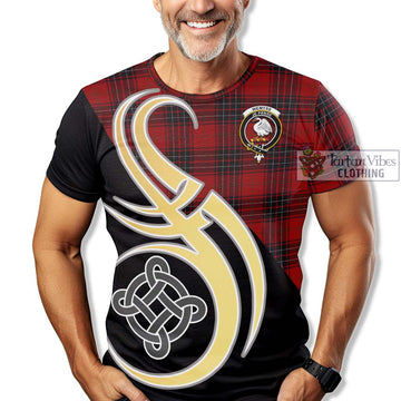 Wemyss Tartan T-Shirt with Family Crest and Celtic Symbol Style