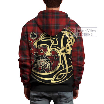 Wemyss Tartan Hoodie with Family Crest Celtic Wolf Style