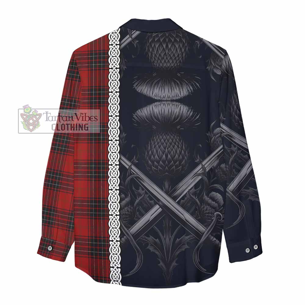 Tartan Vibes Clothing Wemyss Tartan Women's Casual Shirt with Family Crest Cross Sword Thistle Celtic Vibes