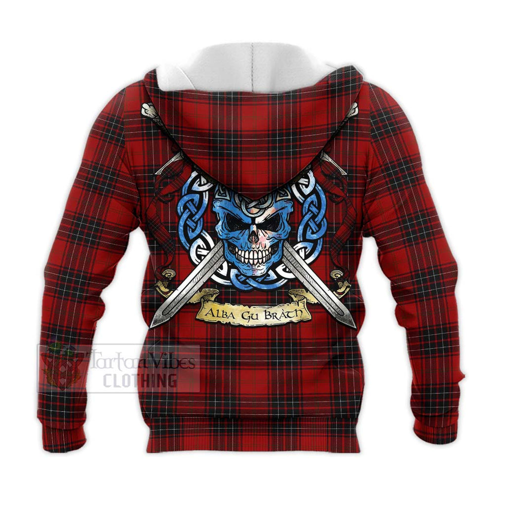 Tartan Vibes Clothing Wemyss Tartan Knitted Hoodie with Family Crest Celtic Skull Style