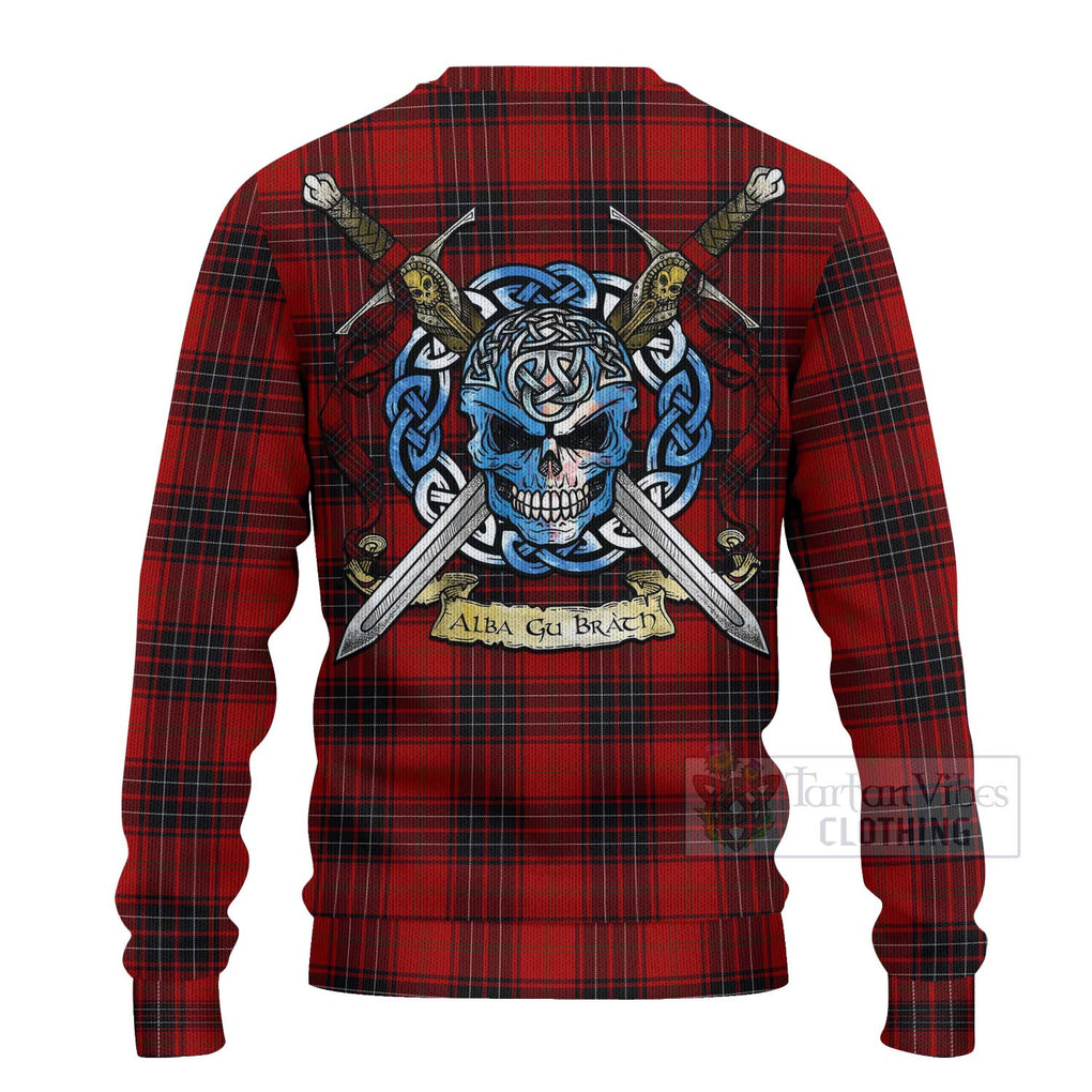 Tartan Vibes Clothing Wemyss Tartan Knitted Sweater with Family Crest Celtic Skull Style