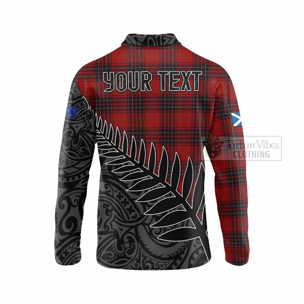 Tartan Vibes Clothing Wemyss Crest Tartan Long Sleeve Polo Shirt with New Zealand Silver Fern Half Style