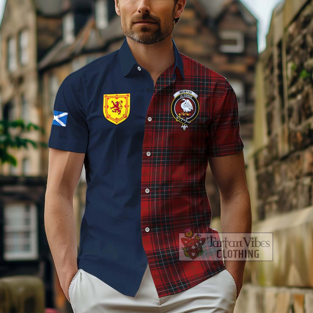 Tartan Vibes Clothing Wemyss Tartan Short Sleeve Button Shirt with Scottish Lion Royal Arm Half Style