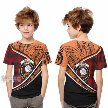 Wemyss Crest Tartan Kid T-Shirt with Polynesian Vibes Style - Orange Version