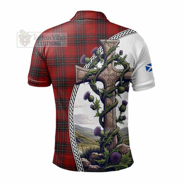 Wemyss Tartan Polo Shirt with Family Crest and St. Andrew's Cross Accented by Thistle Vines