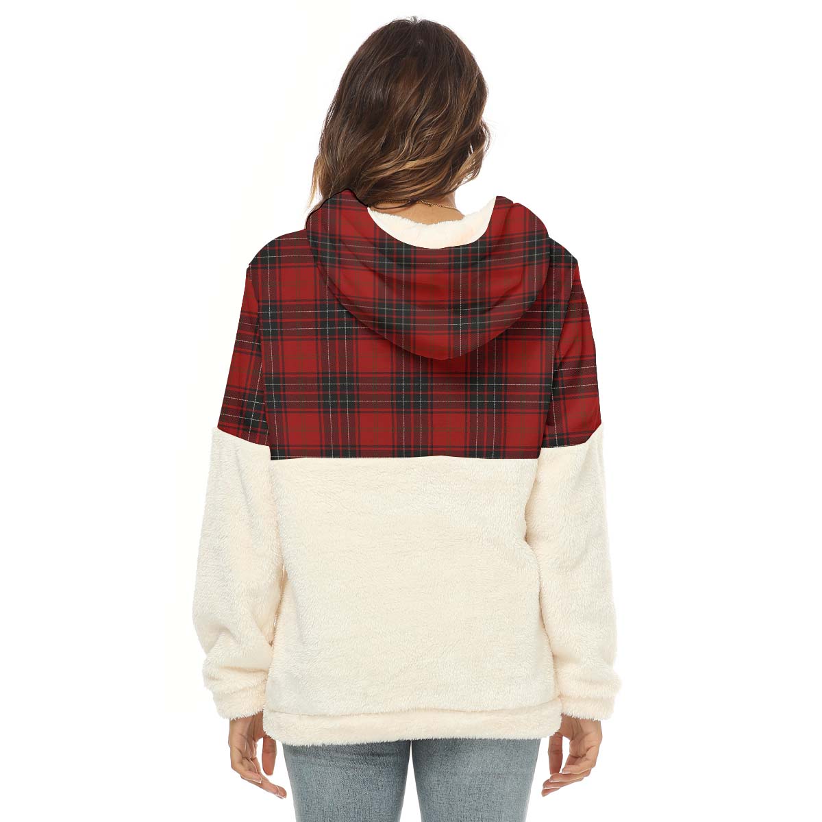 wemyss-tartan-womens-borg-fleece-hoodie-with-half-zip-with-family-crest