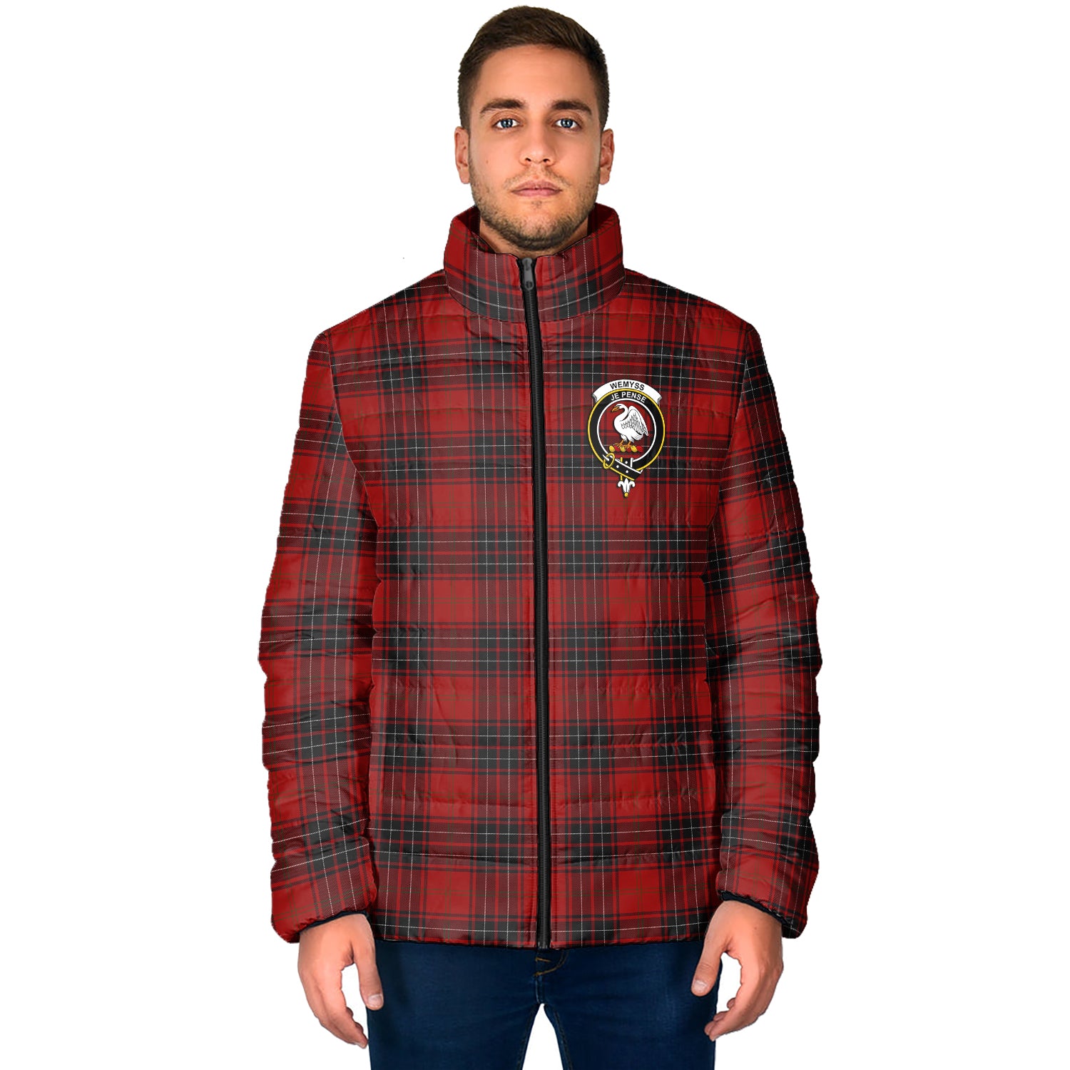 Wemyss Tartan Padded Jacket with Family Crest - Tartan Vibes Clothing