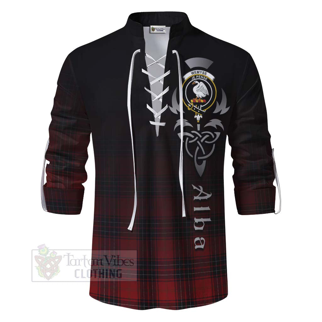 Tartan Vibes Clothing Wemyss Tartan Ghillie Kilt Shirt Featuring Alba Gu Brath Family Crest Celtic Inspired