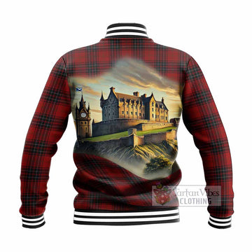 Wemyss Tartan Family Crest Baseball Jacket with Scottish Ancient Castle Style - Tartan Vibes Clothing