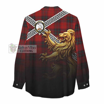 Wemyss Crest Tartan Women's Casual Shirt with Golden Lion Emblem Celtic Style - Tartan Vibes Clothing