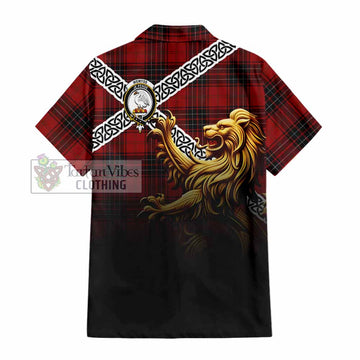 Wemyss Crest Tartan Hawaiian Shirt with Golden Lion Emblem Celtic Style - Tartan Vibes Clothing