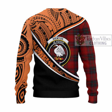 Wemyss Crest Tartan Knitted Sweater with Polynesian Vibes Style - Orange Version