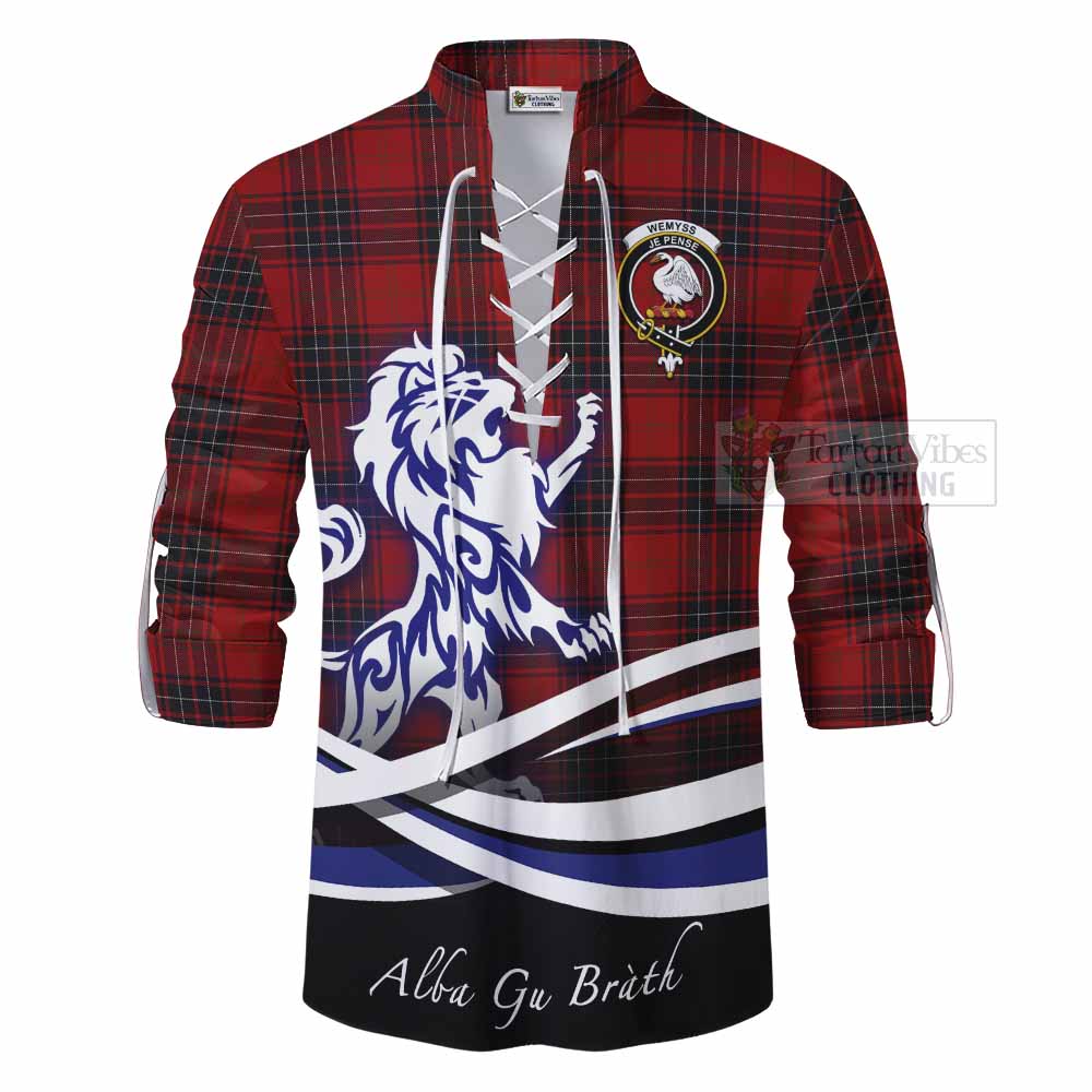 Tartan Vibes Clothing Wemyss Tartan Ghillie Kilt Shirt with Alba Gu Brath Regal Lion Emblem