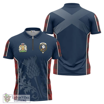 Wemyss Tartan Zipper Polo Shirt with Family Crest and Scottish Thistle Vibes Sport Style