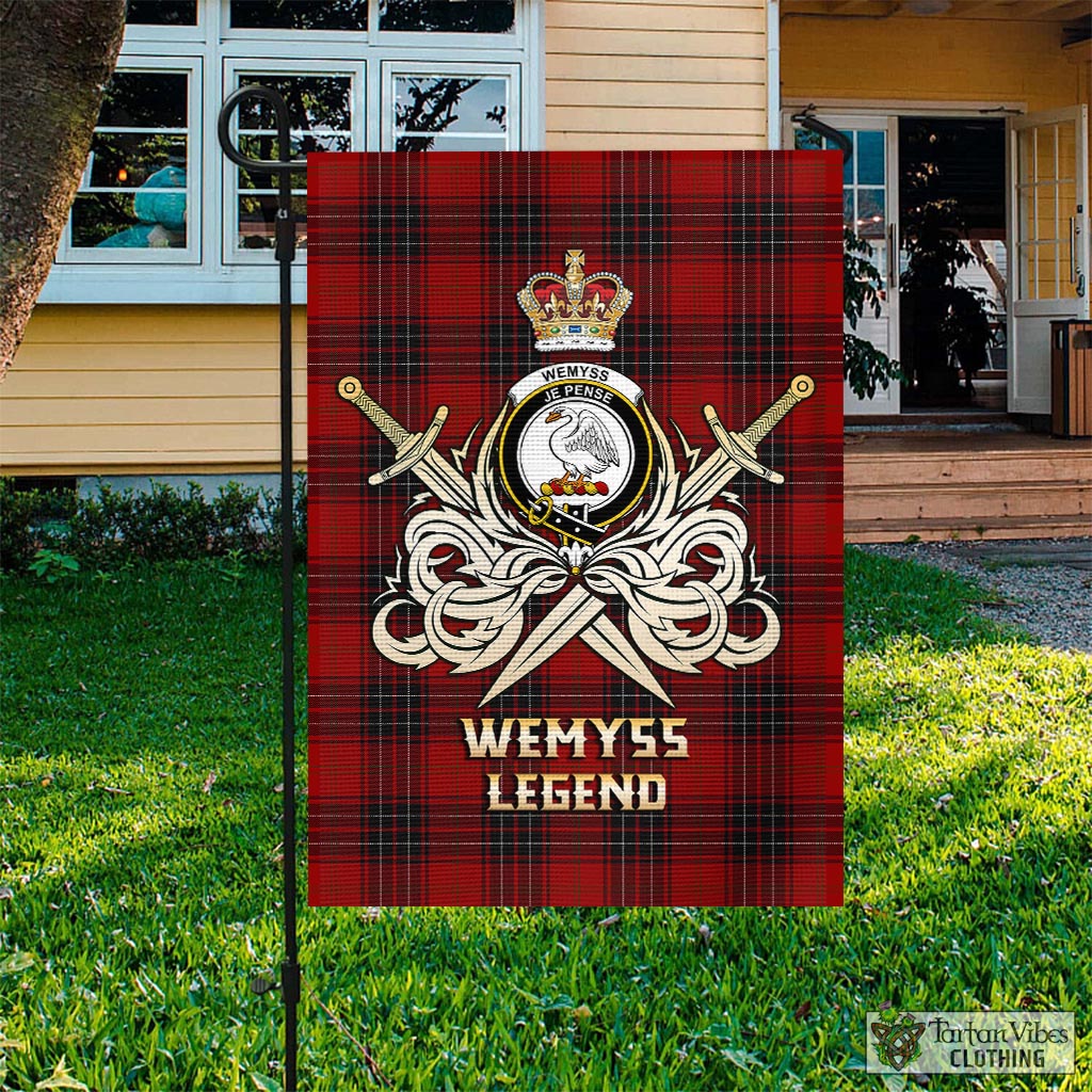 Tartan Vibes Clothing Wemyss Tartan Flag with Clan Crest and the Golden Sword of Courageous Legacy