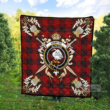 Wemyss Tartan Quilt with Family Crest and Scottish Golden Courage Shield