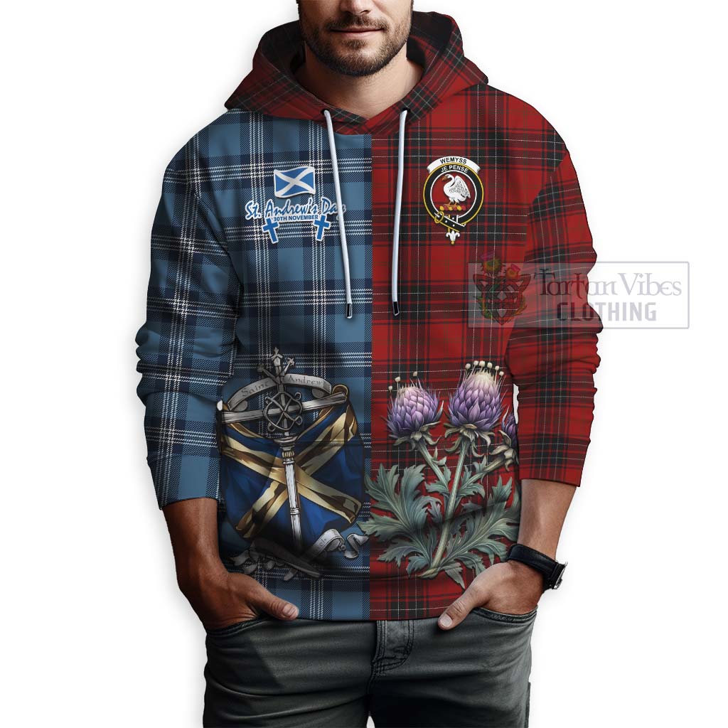 Tartan Vibes Clothing Wemyss Tartan Hoodie Happy St. Andrew's Day Half Tartan Style