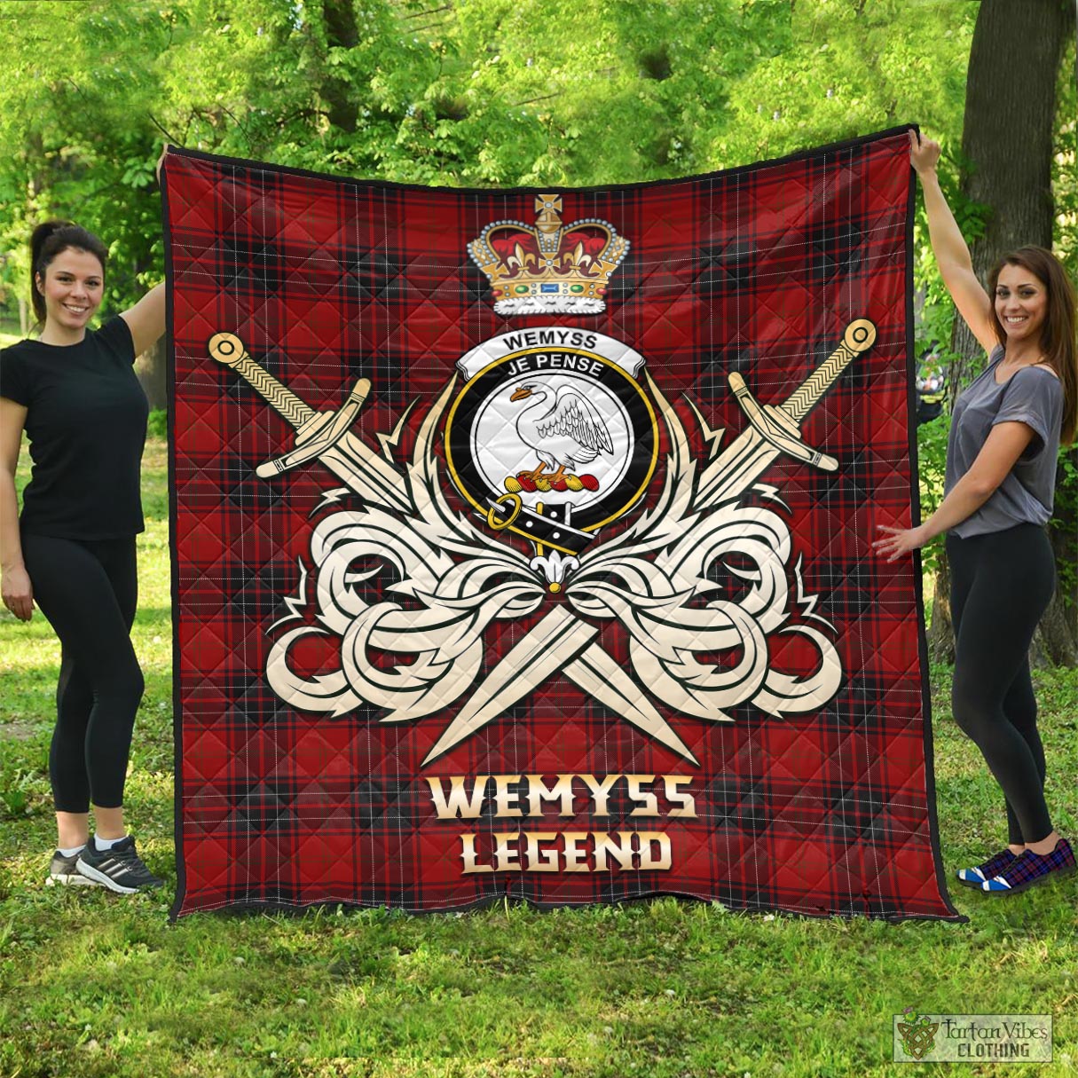 Tartan Vibes Clothing Wemyss Tartan Quilt with Clan Crest and the Golden Sword of Courageous Legacy