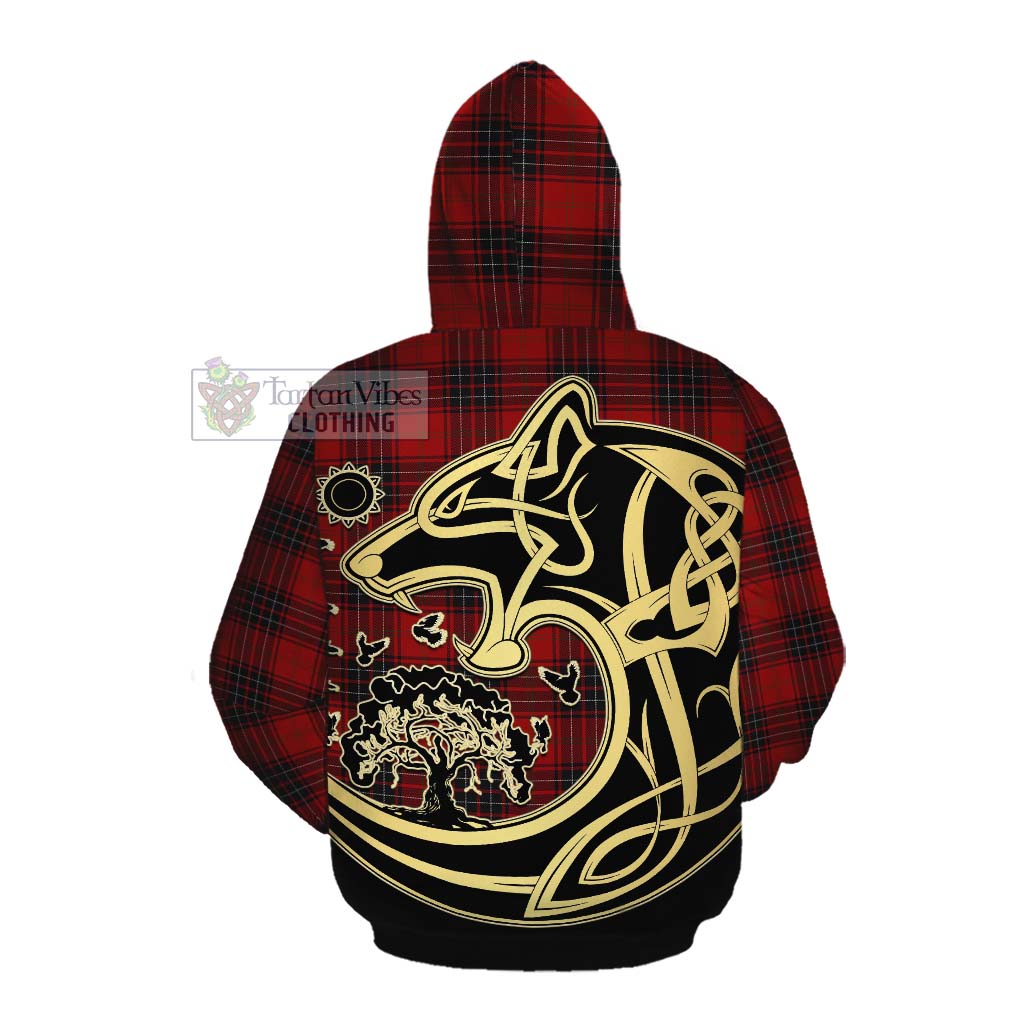 Tartan Vibes Clothing Wemyss Tartan Cotton Hoodie with Family Crest Celtic Wolf Style