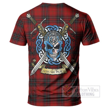 Wemyss Tartan T-Shirt with Family Crest Celtic Skull Style