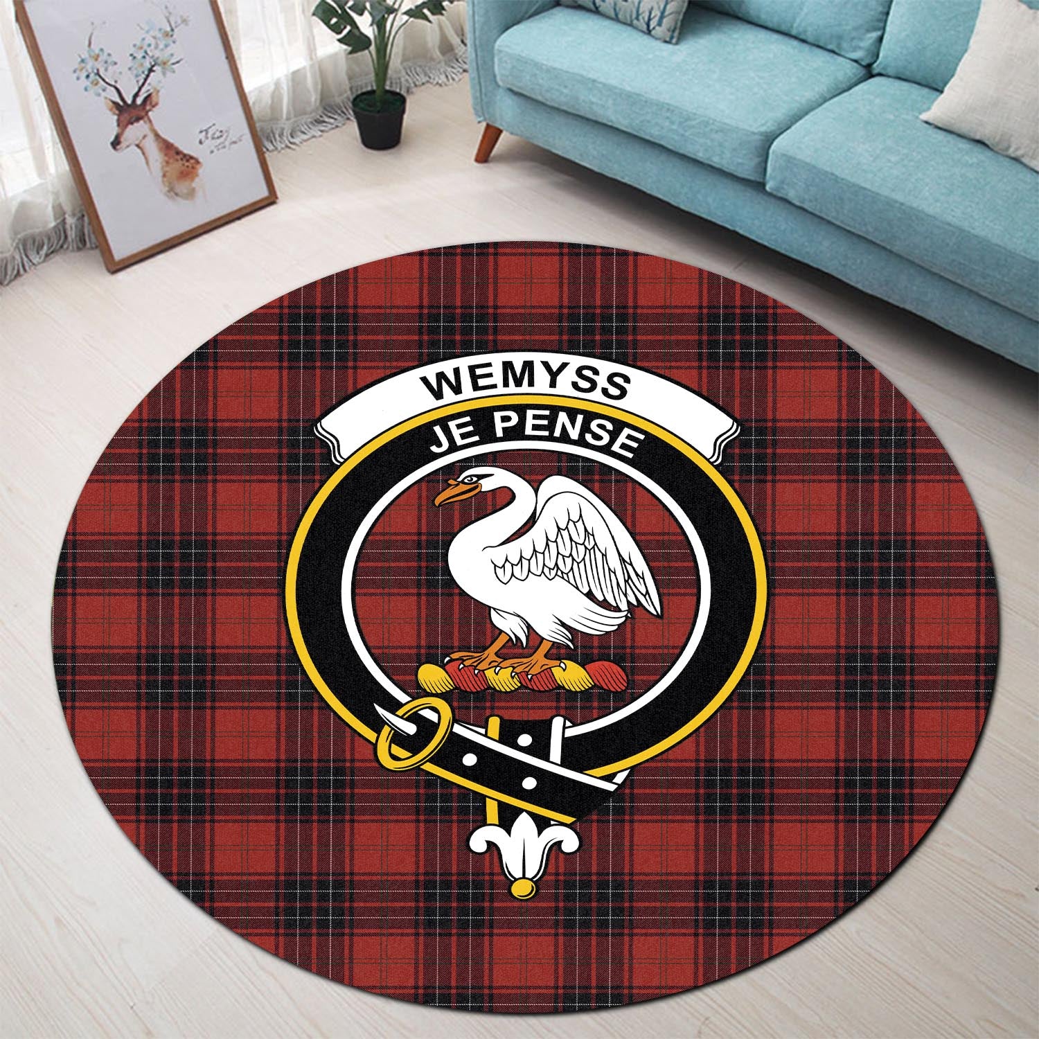 wemyss-tartan-round-rug-with-family-crest